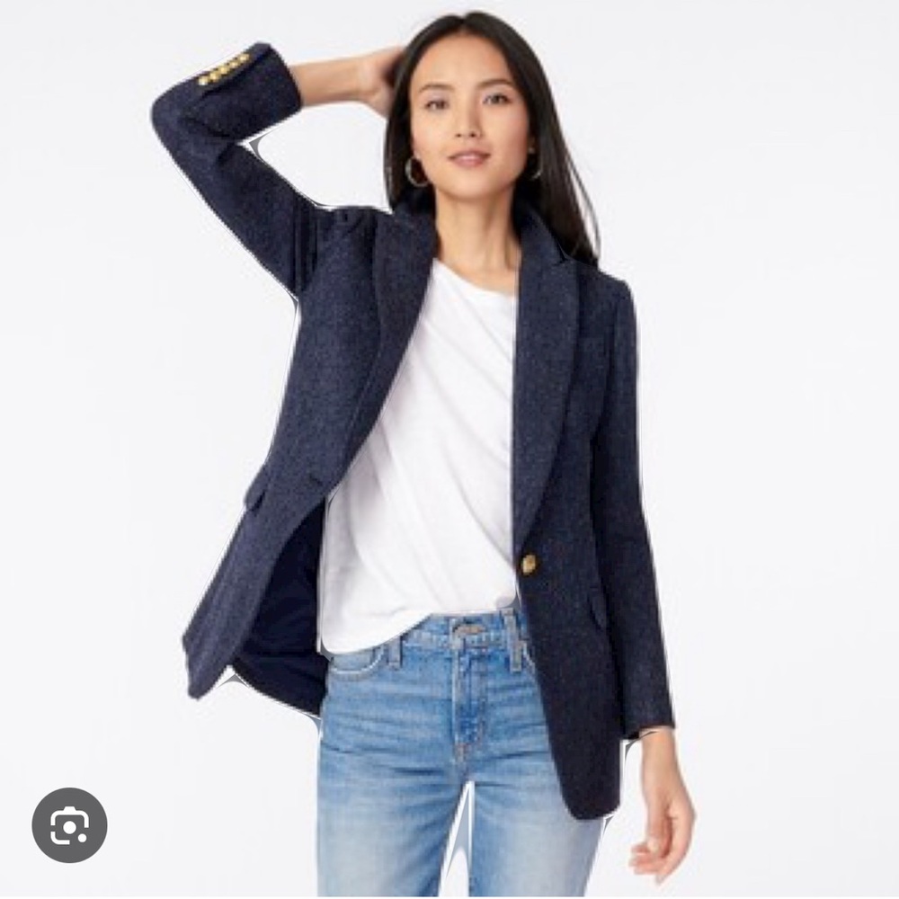NWOT J. Crew Long Parke Blazer In Navy Herringbone English Wool AQ197